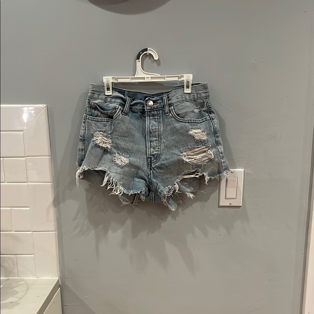 Distressed Denim High-Waisted Shorts
